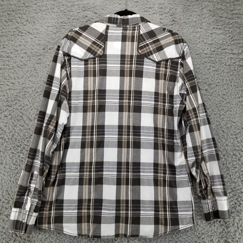 Buckle Shirt Mens Large Gray Plaid Dress Button Up Athletic Fit Stretch - Picture 12 of 12